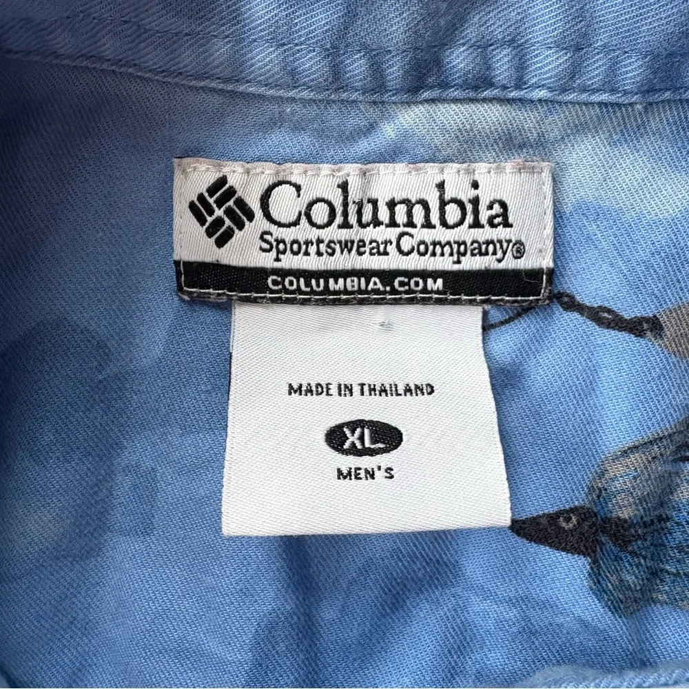 Columbia Fishing Lures Button Down Shirt Mens Sz XL Blue Short Sleeve